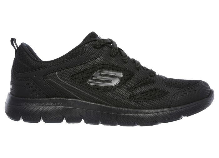 SKECHERS, sportliche Damen-Sneaker, mit Nappaleder-Bes&auml;tzen SCHWARZ